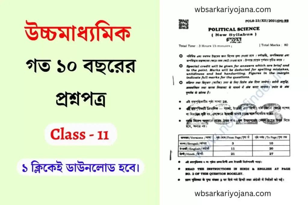 WBCHSE Class 11 All Subject Previous Question Paper PDF